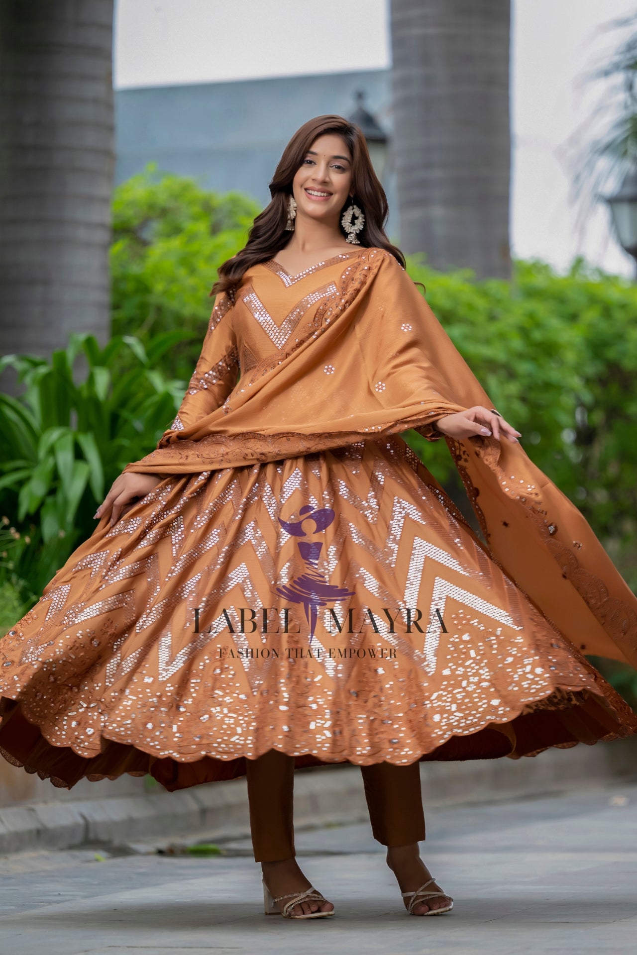 Sakhi Brown heavy embroidered Anarkali set