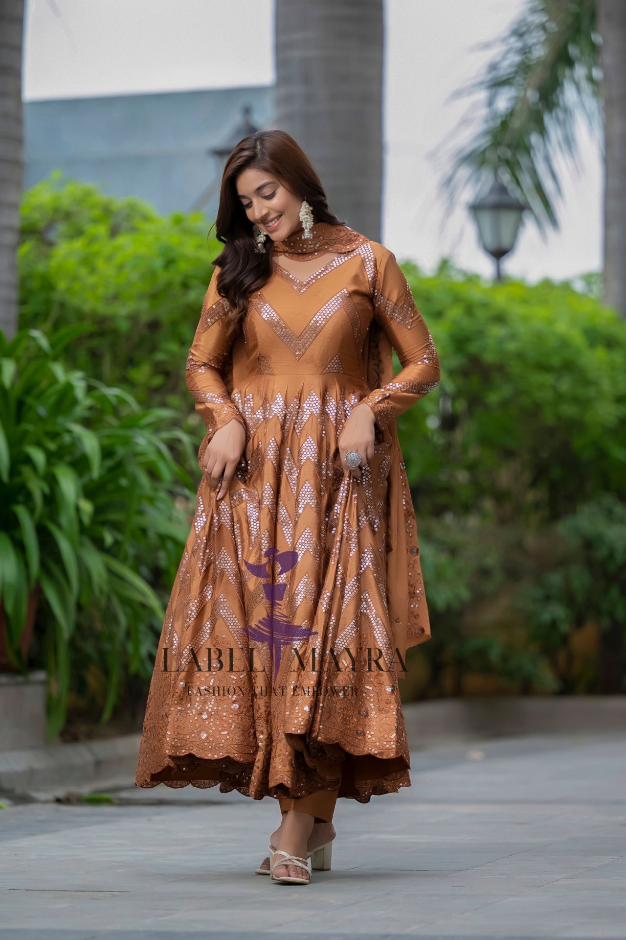 Sakhi Brown heavy embroidered Anarkali set