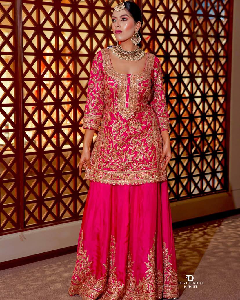 An elegant olive green set with similar embroidery and design as the first.
