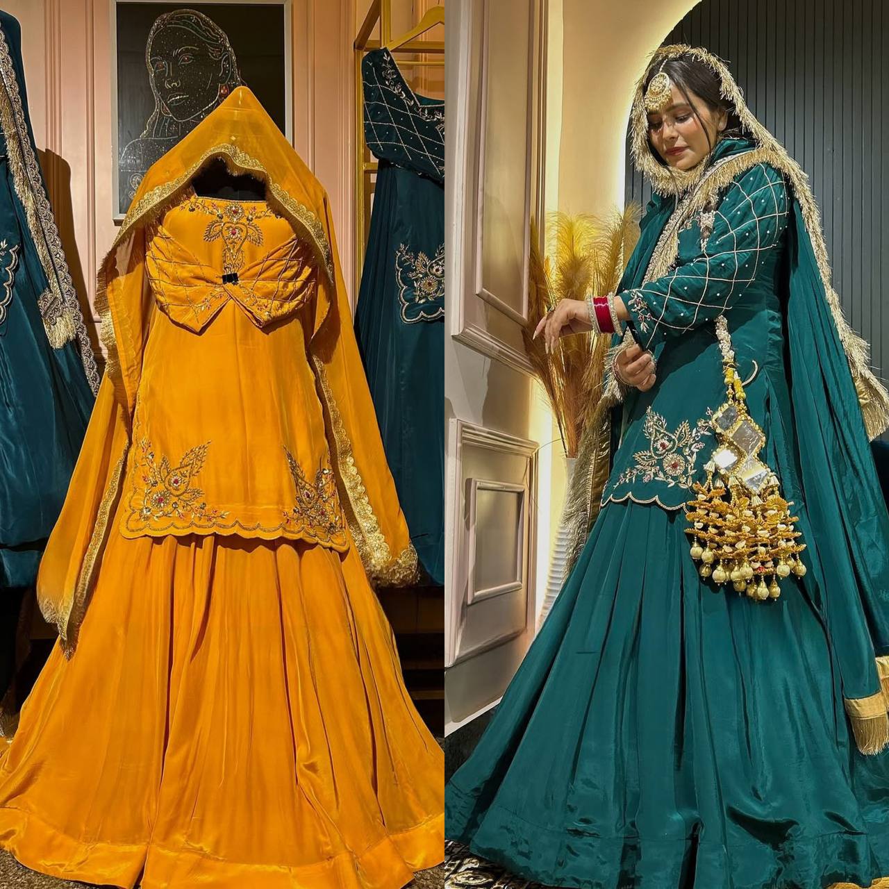 Elegant Emerald Green Embroidered  Set with Dupatta