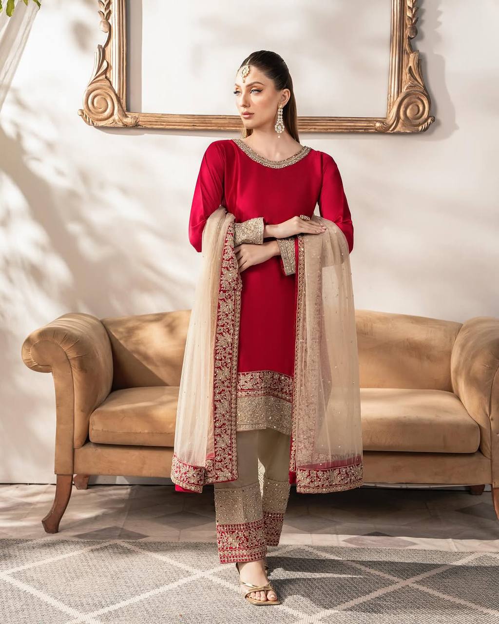 Eid Royale Scarlet Embroidered Suit