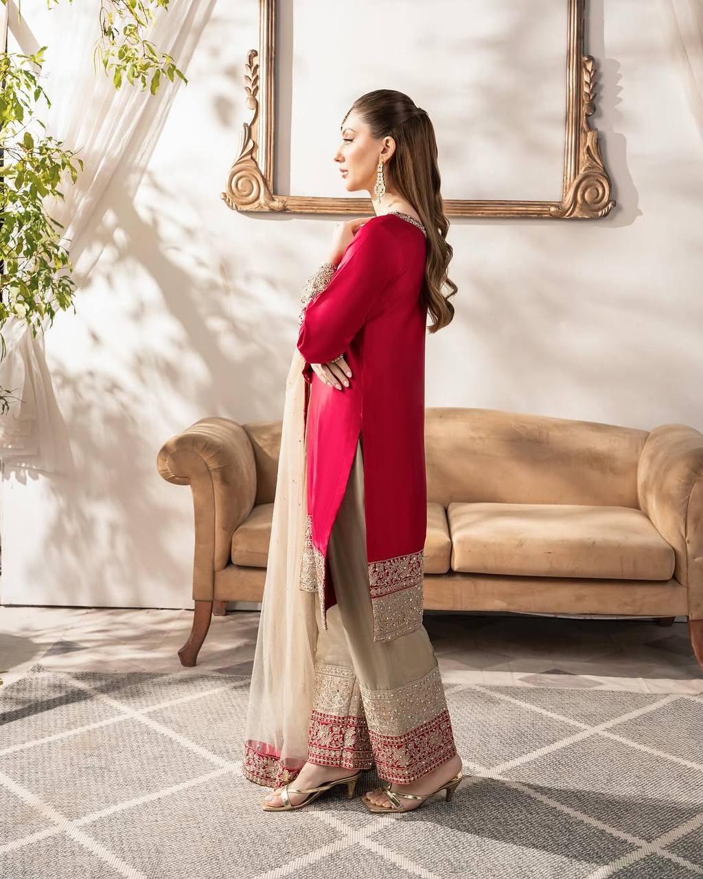 Eid Royale Scarlet Embroidered Suit