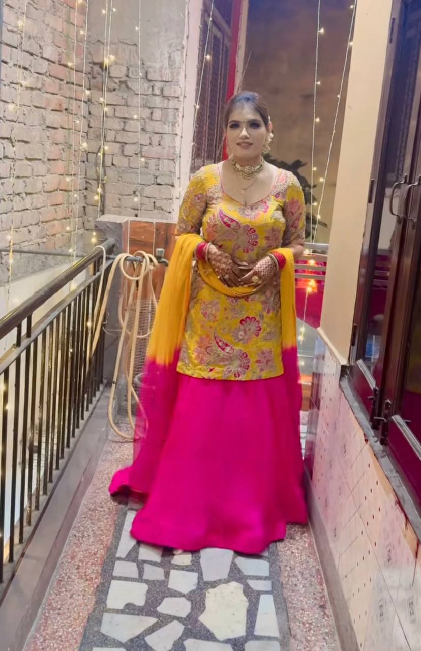 Vibrant Traditional Elegance in Yellow and Pink Ethnic Ensemble