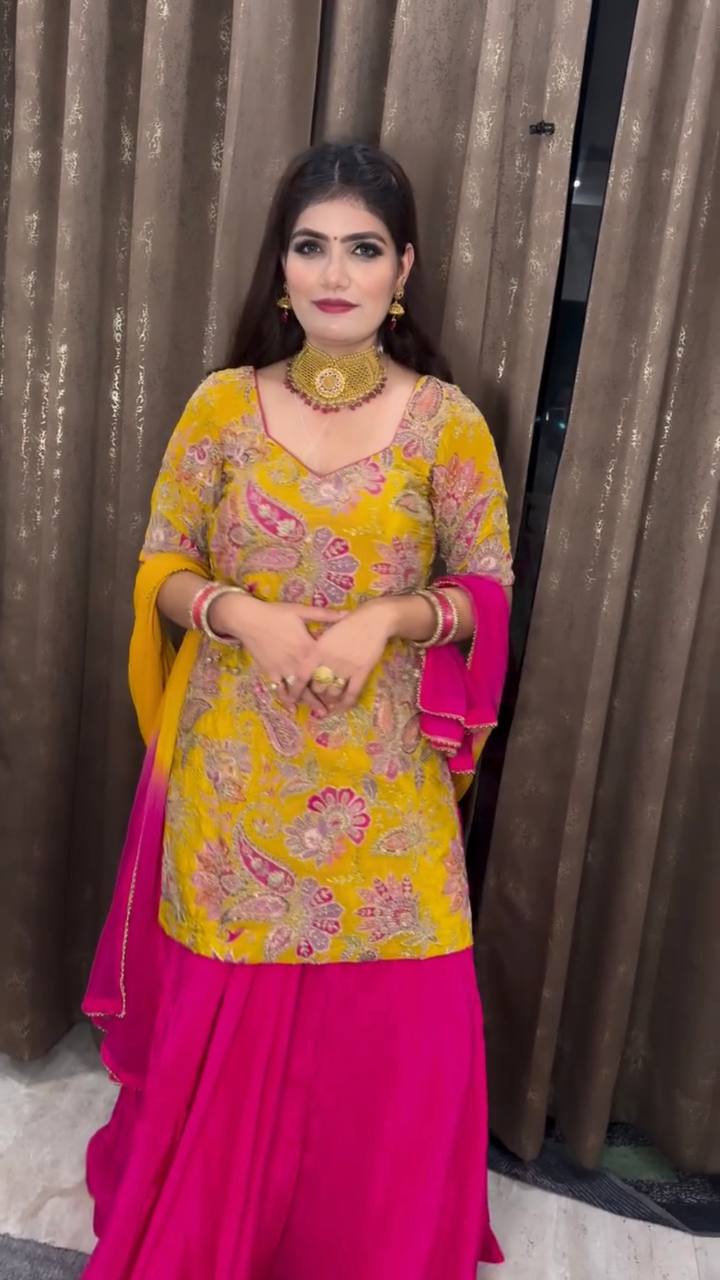 Vibrant Traditional Elegance in Yellow and Pink Ethnic Ensemble
