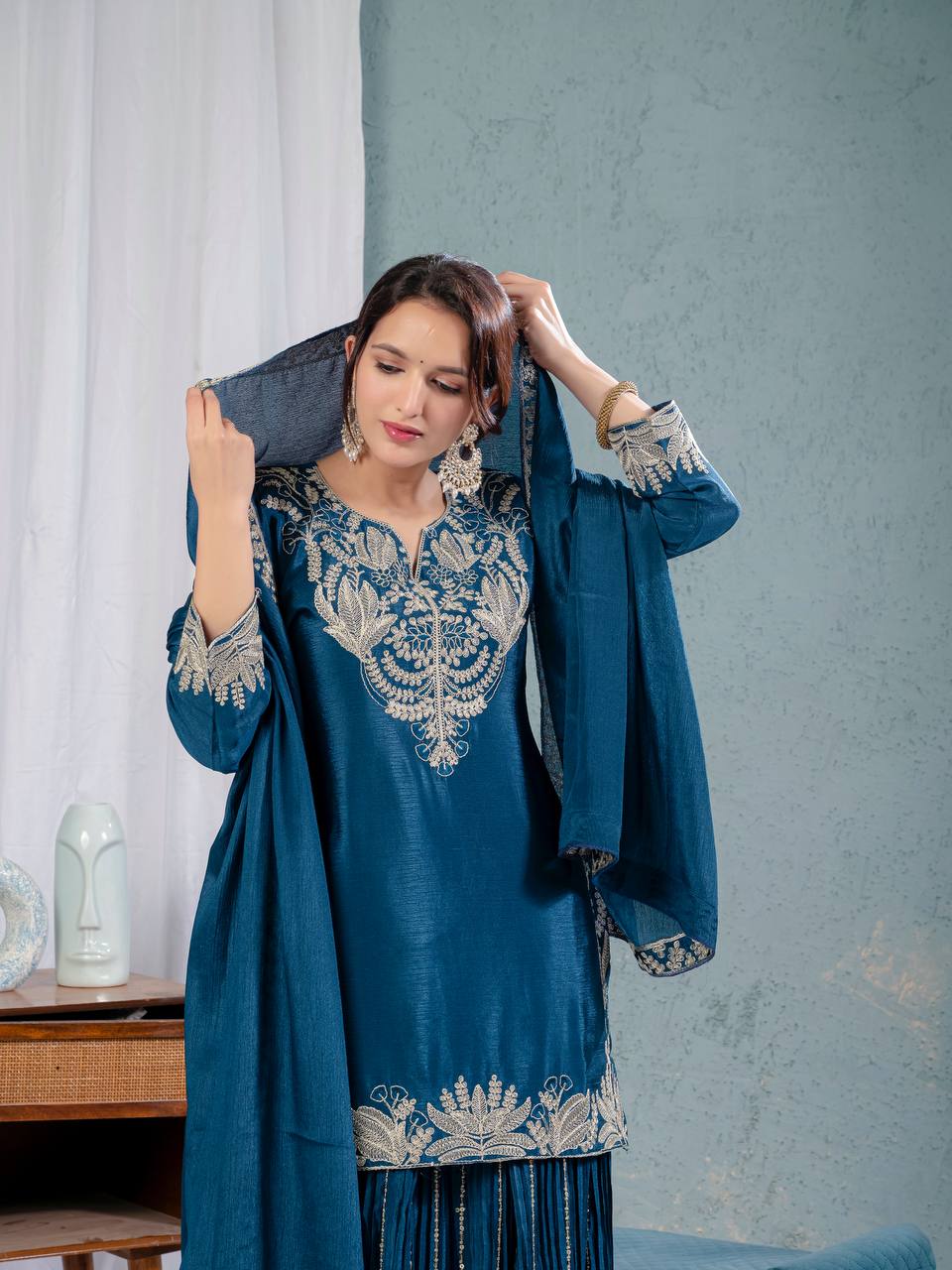 Preet Chinon Silk Sharara Set