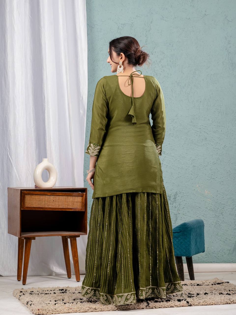 Preet Chinon Silk Sharara Set
