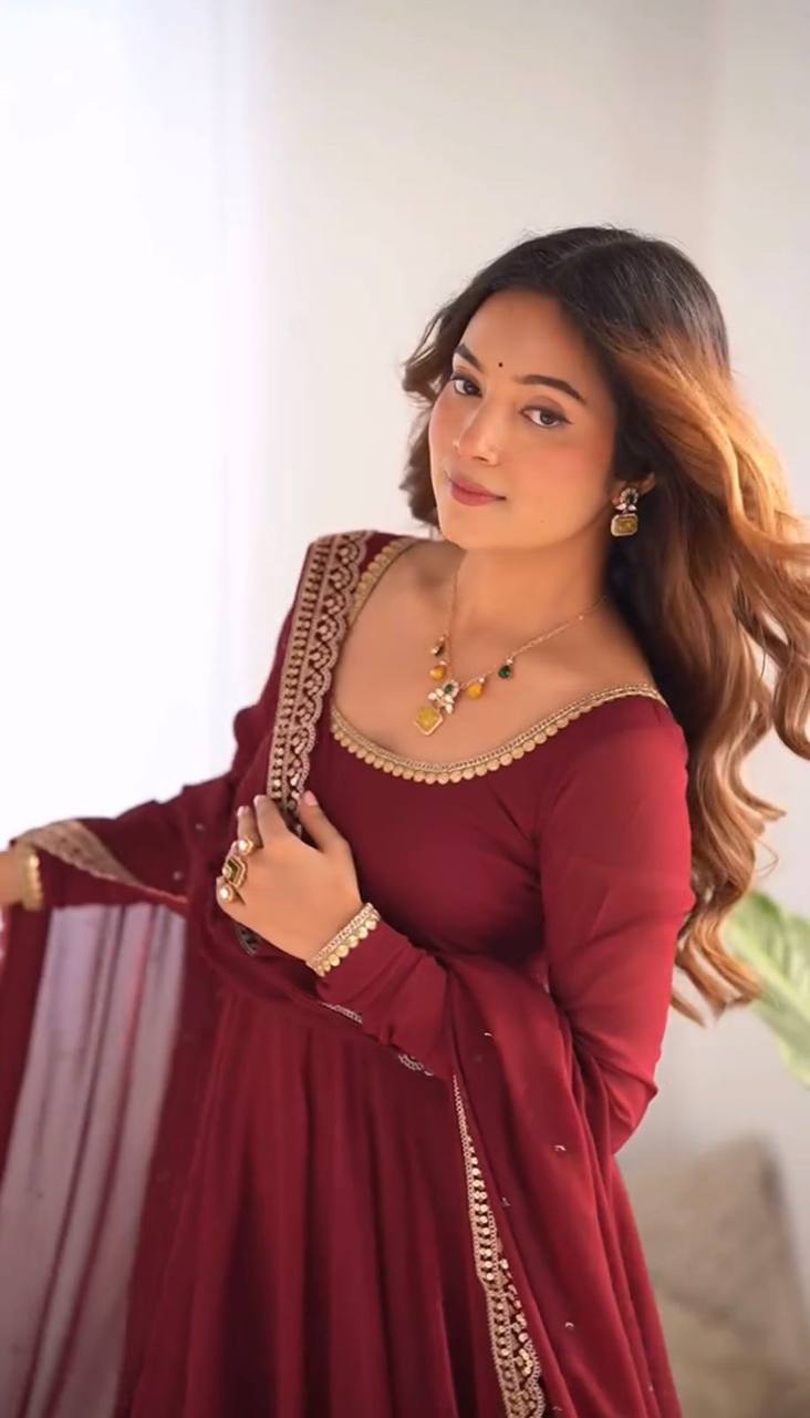 Radiant Maroon Anarkali with Minimal Embellishments and Flowy Elegance