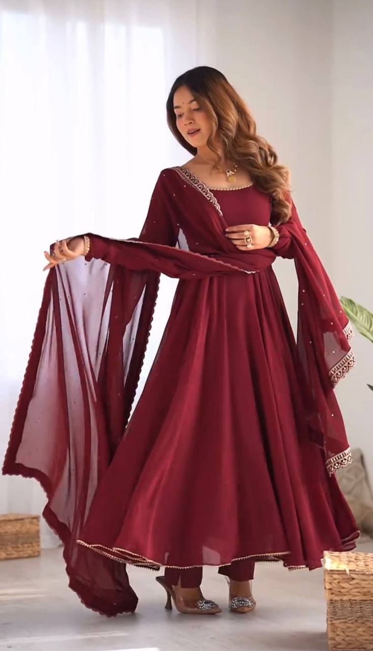 Radiant Maroon Anarkali with Minimal Embellishments and Flowy Elegance