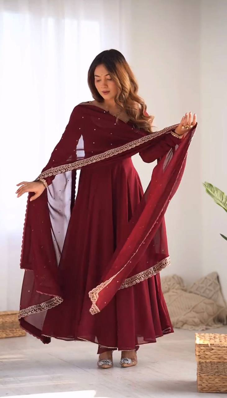 Radiant Maroon Anarkali with Minimal Embellishments and Flowy Elegance