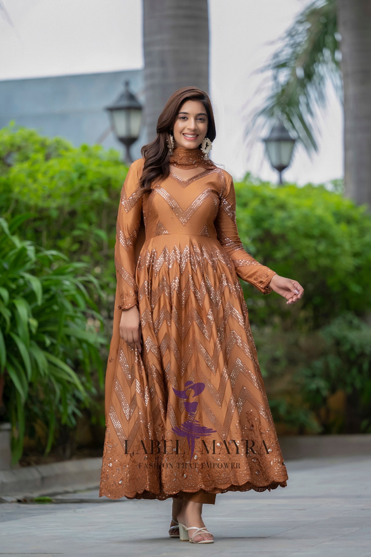 Sakhi Brown heavy embroidered Anarkali set