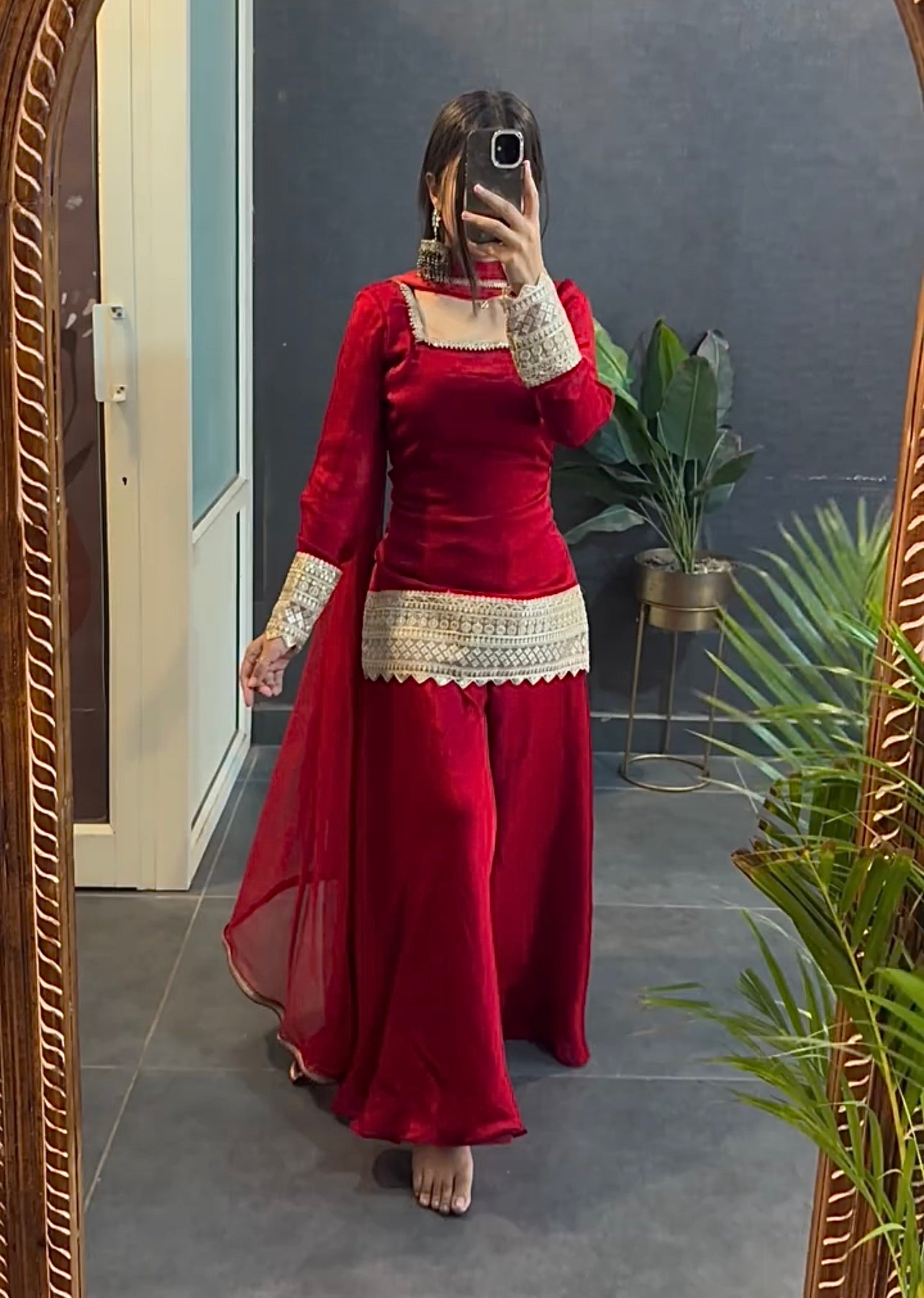 Red Sharara Suit with Gold Embroidery – Ethnic Glamour