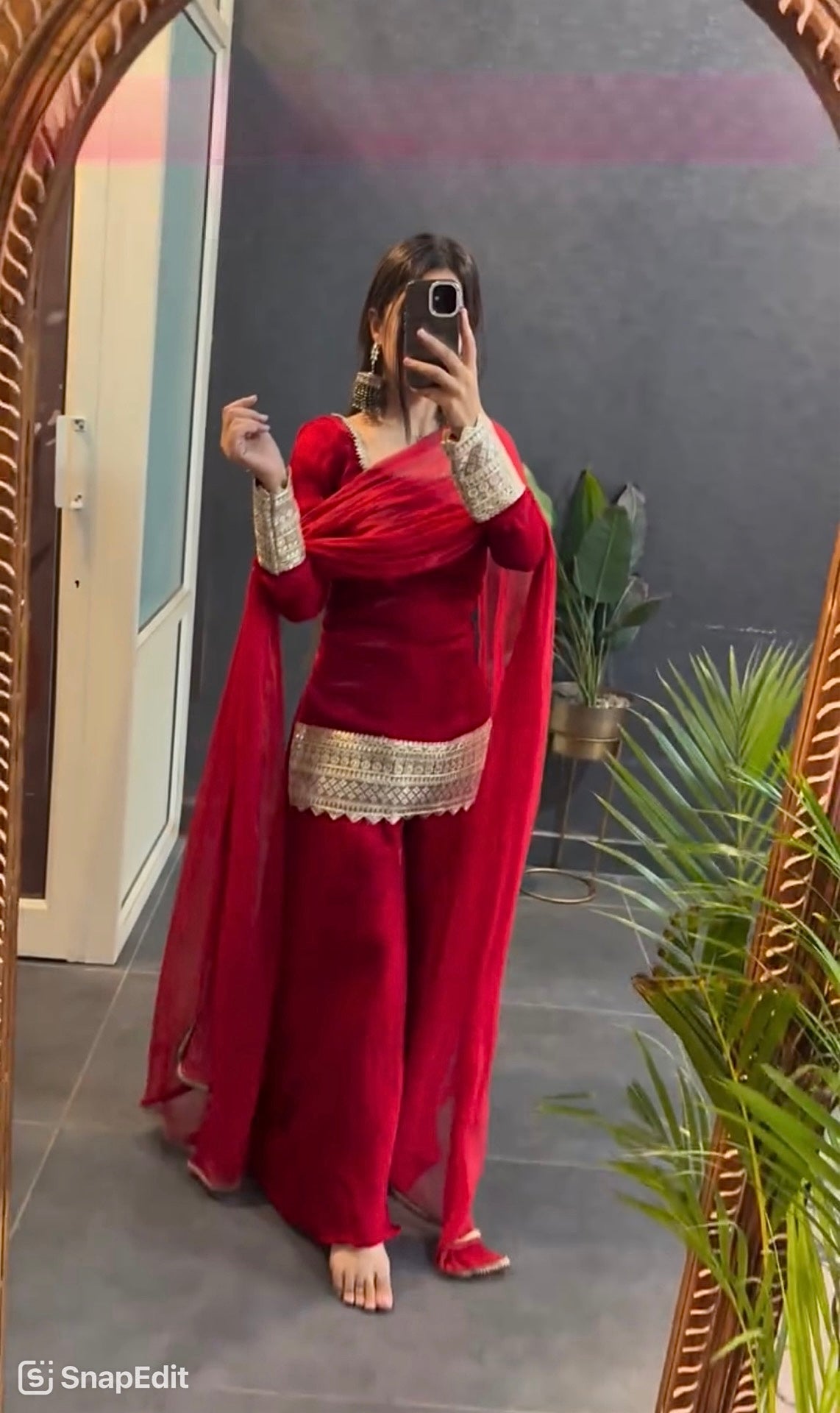 Red Sharara Suit with Gold Embroidery – Ethnic Glamour