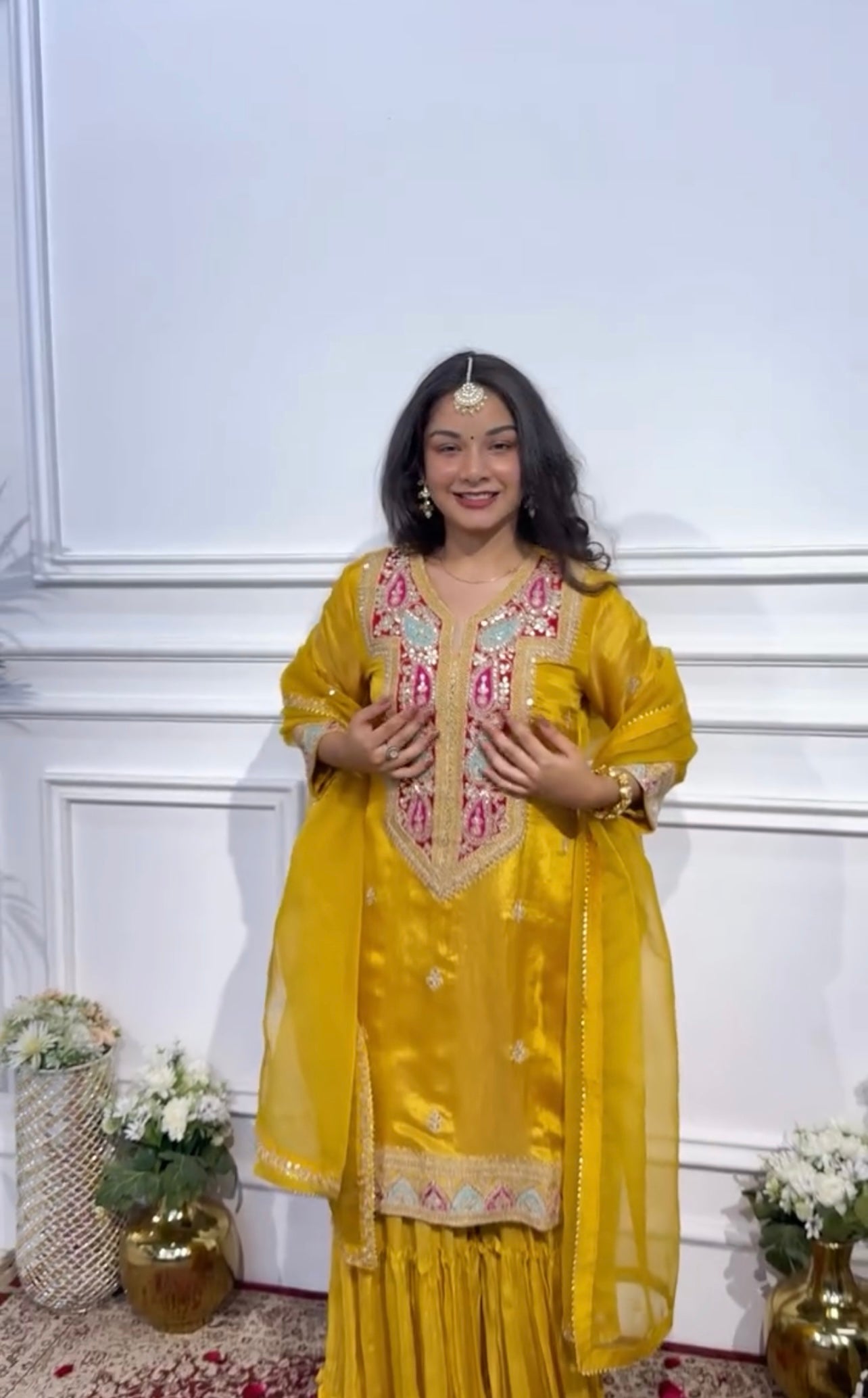 Zehra Mustard Gharara with Lace Detailing