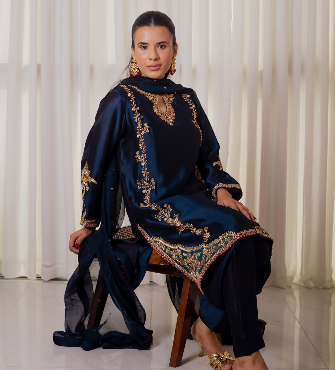 Ocean Blue Jari Embroidered Suit Set