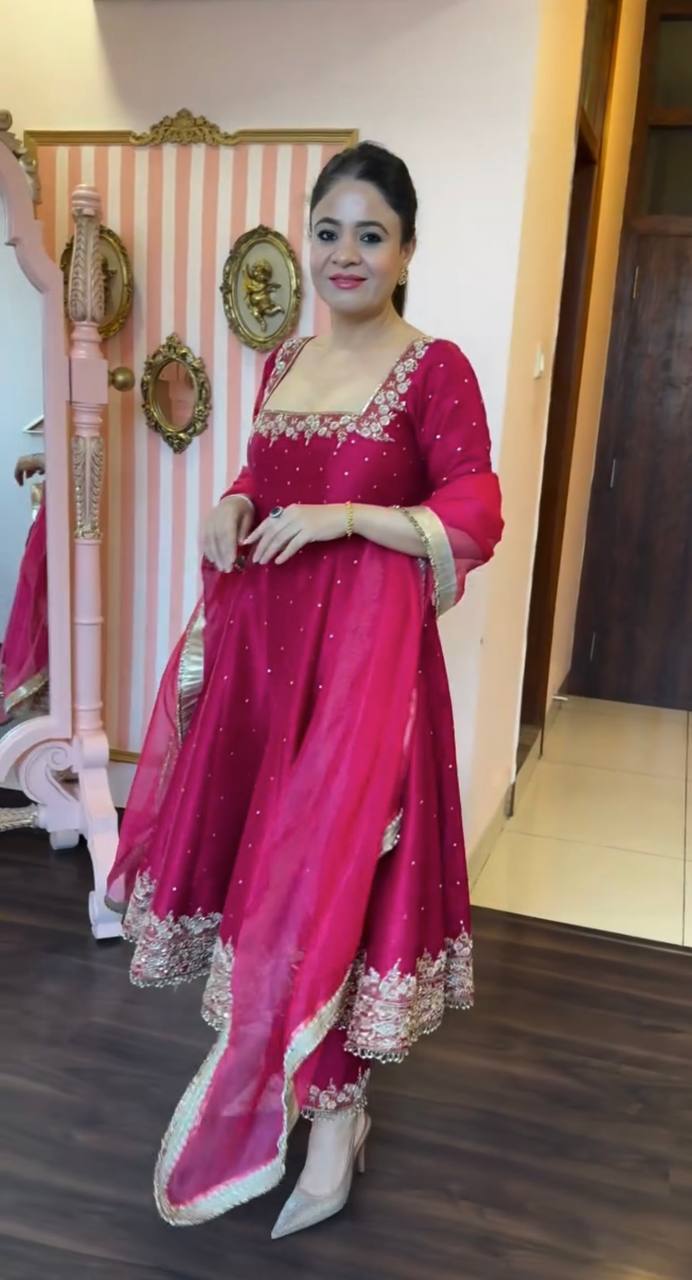 Intricate Embroidery Vichitra Silk Anarkali Suit