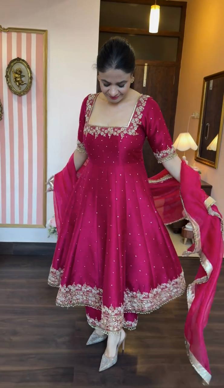 Intricate Embroidery Vichitra Silk Anarkali Suit