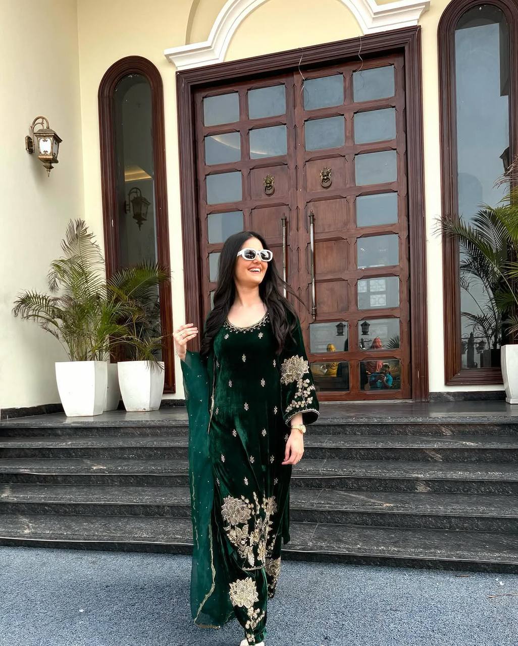 Steps of Grace: A Woman in Luxe Attire