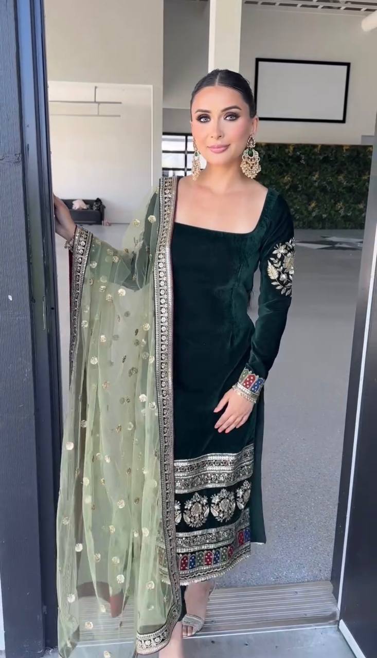 "Ethereal Elegance in Green Ensemble"