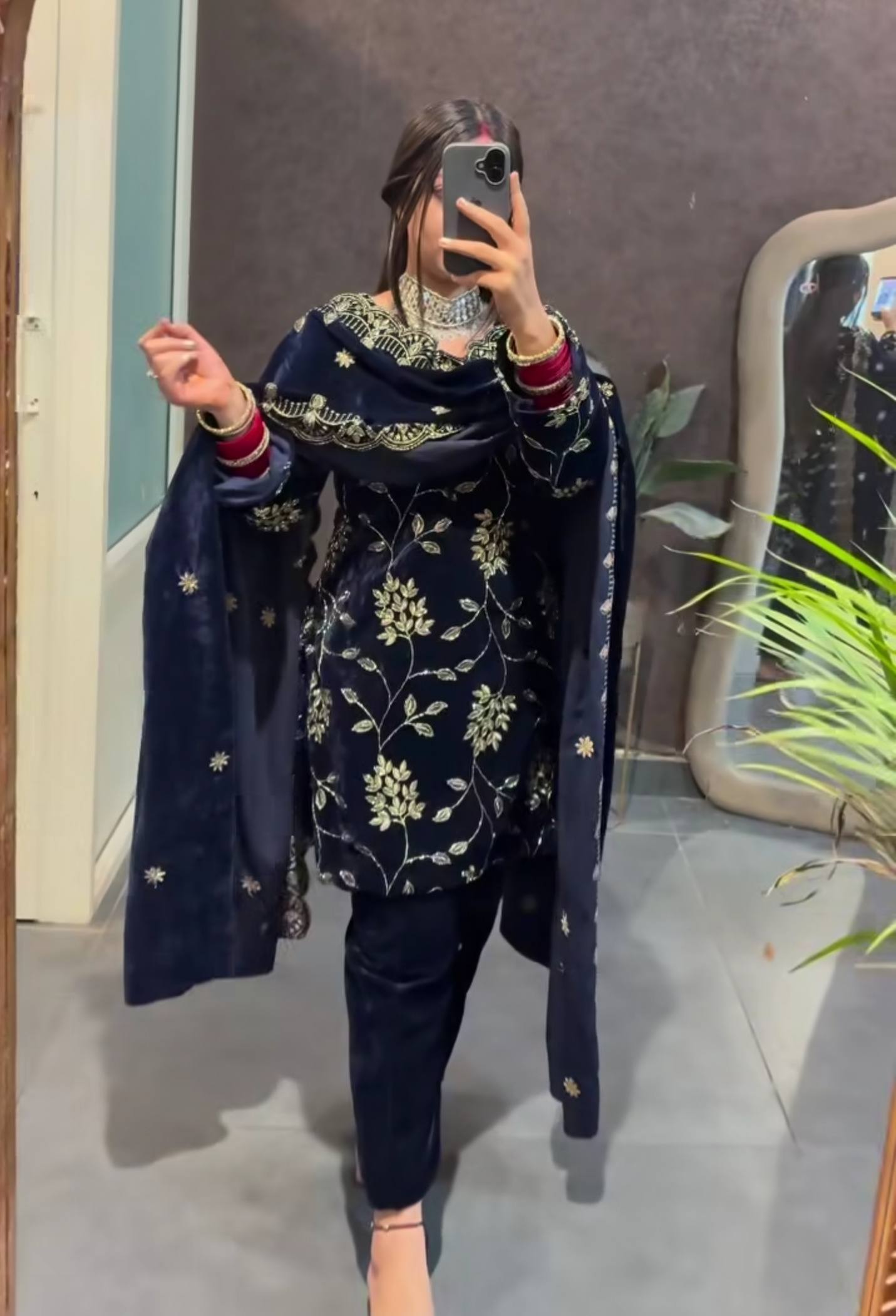 Designer Navy Velvet Suit For Festive Occasions