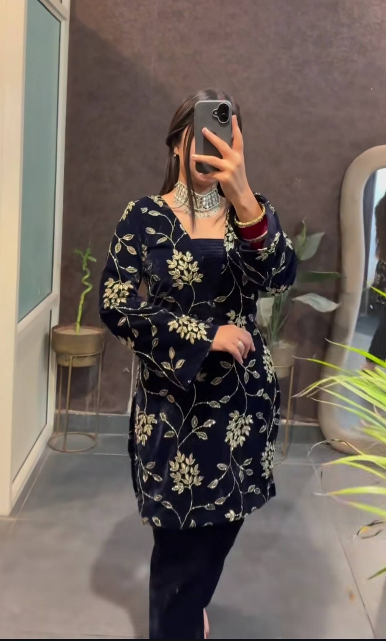 Designer Navy Velvet Suit For Festive Occasions