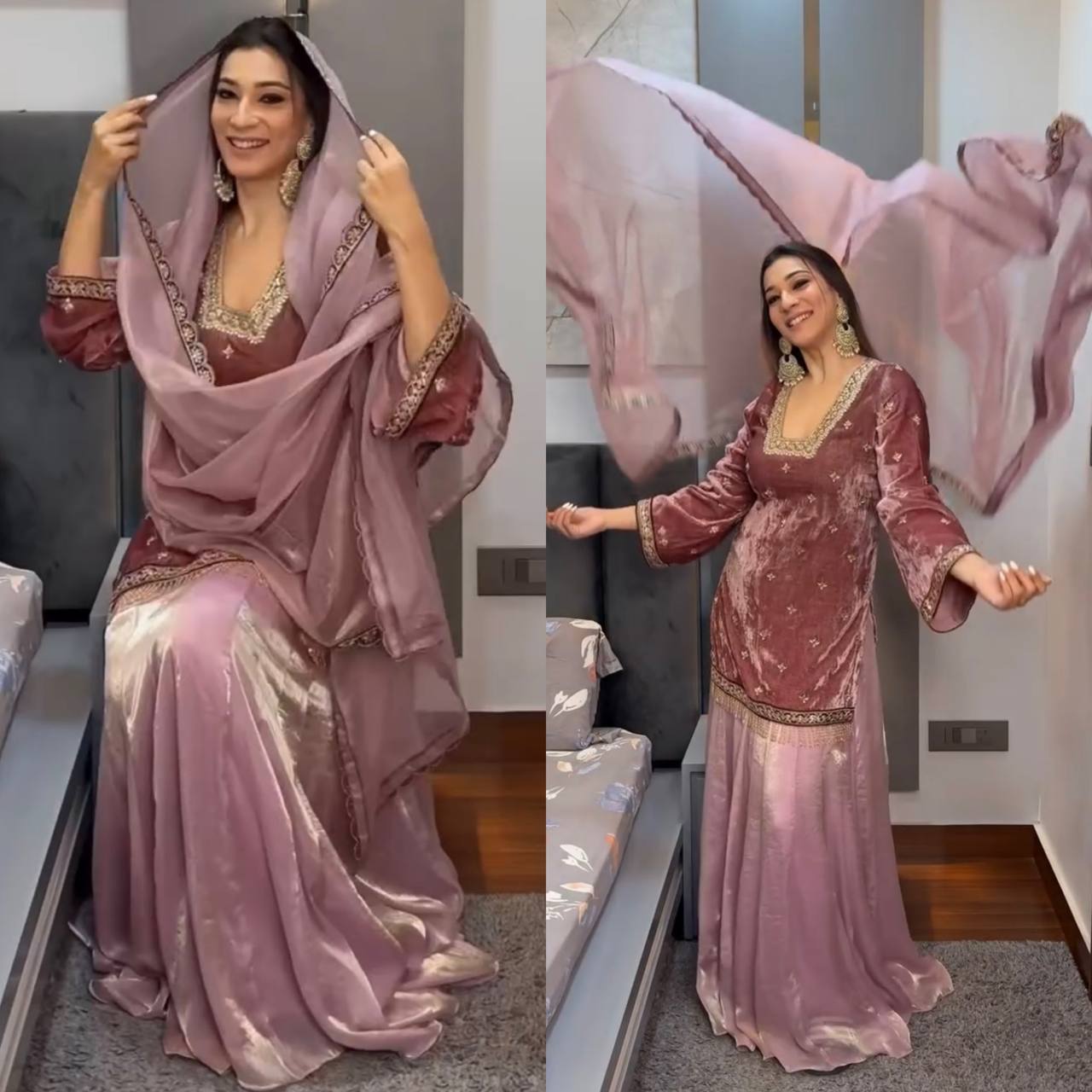 Elegance Redefined: Brown and Gold Embroidered Suit