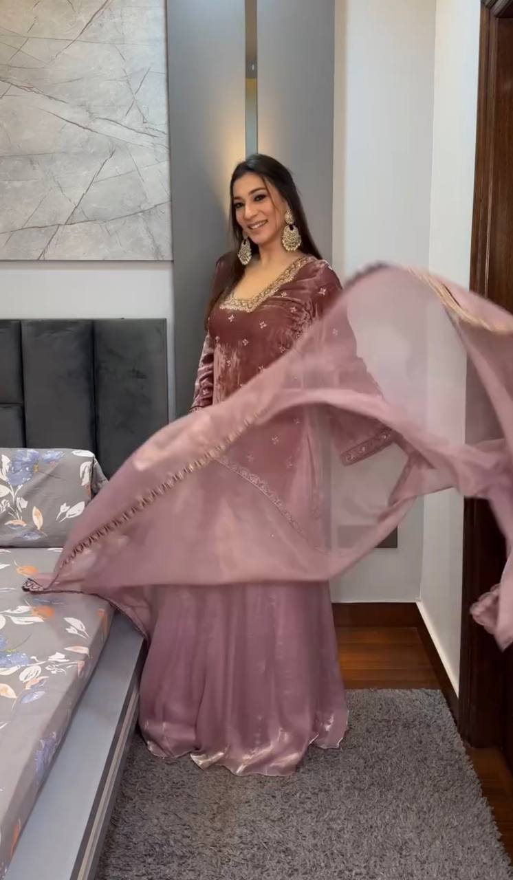 Elegance Redefined: Brown and Gold Embroidered Suit