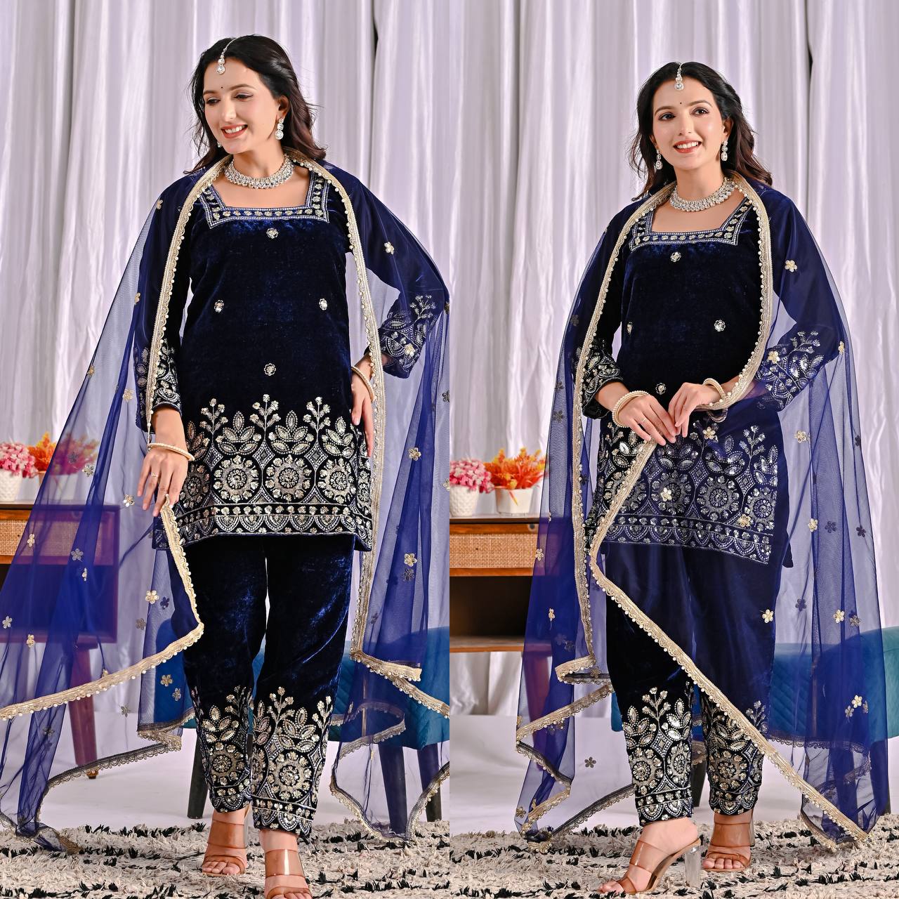 Heavy Embroidered Velvet Suit for Festive Wear