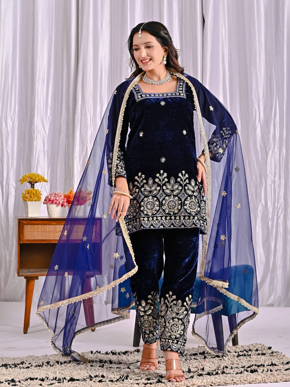 Heavy Embroidered Velvet Suit for Festive Wear