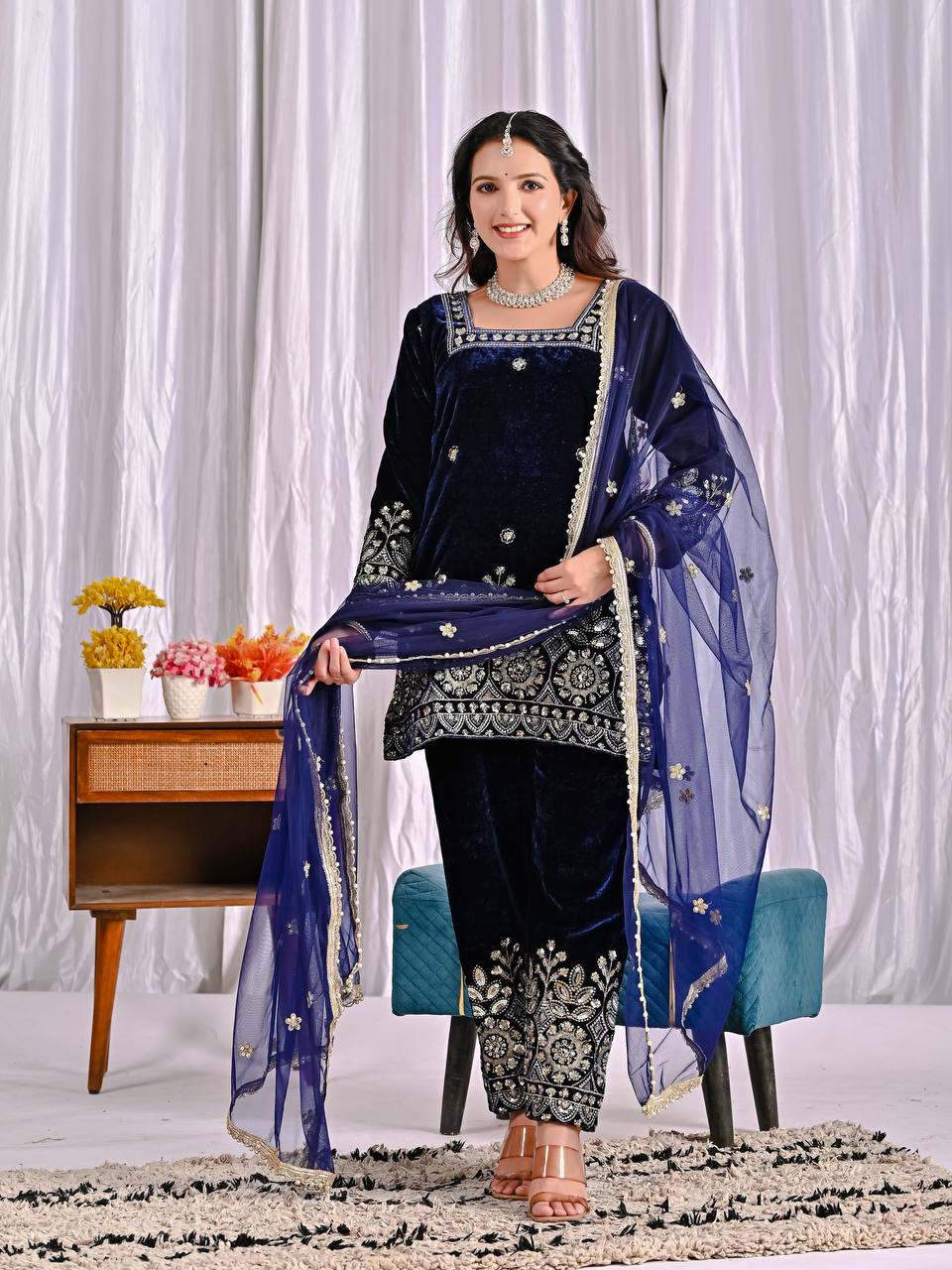 Heavy Embroidered Velvet Suit for Festive Wear