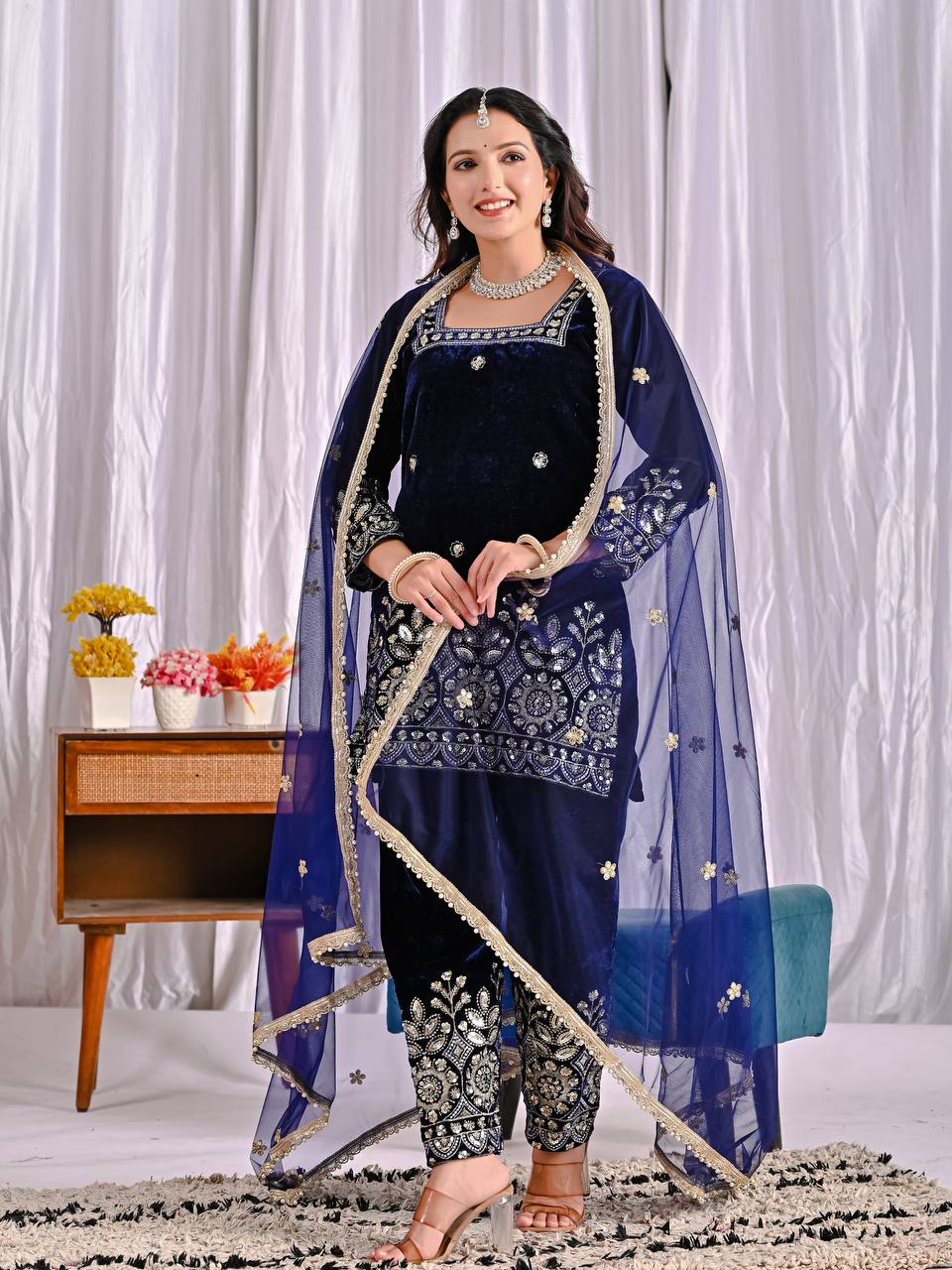 Heavy Embroidered Velvet Suit for Festive Wear