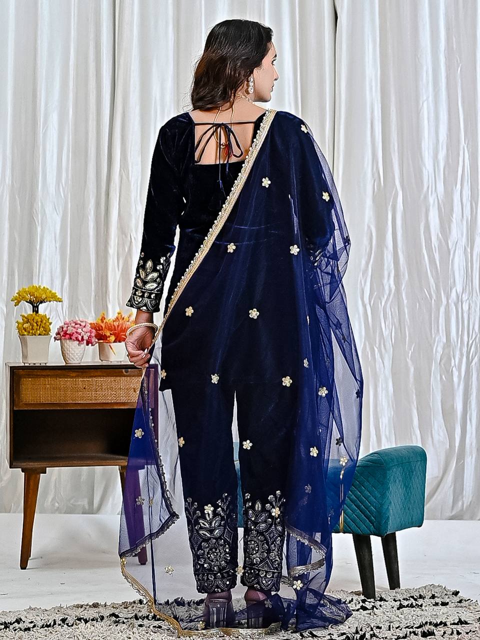 Heavy Embroidered Velvet Suit for Festive Wear