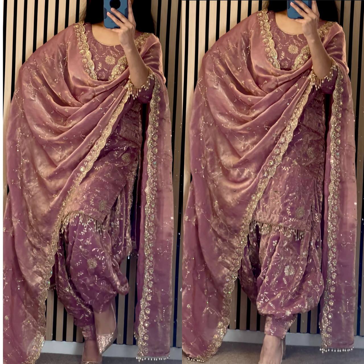 Premium Rose Pink Heavy Embroidery Suit Set