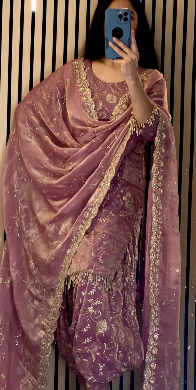 Premium Rose Pink Heavy Embroidery Suit Set