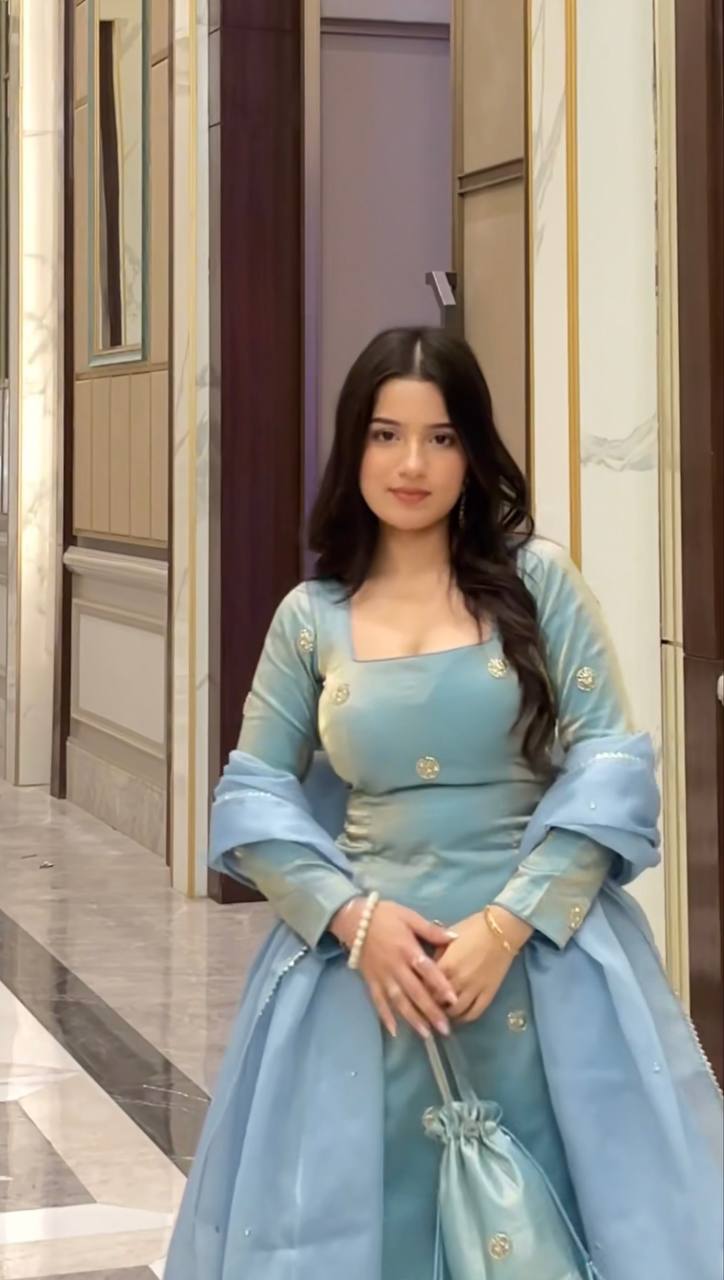 Chic Blue Partywear Top Sharara Suit