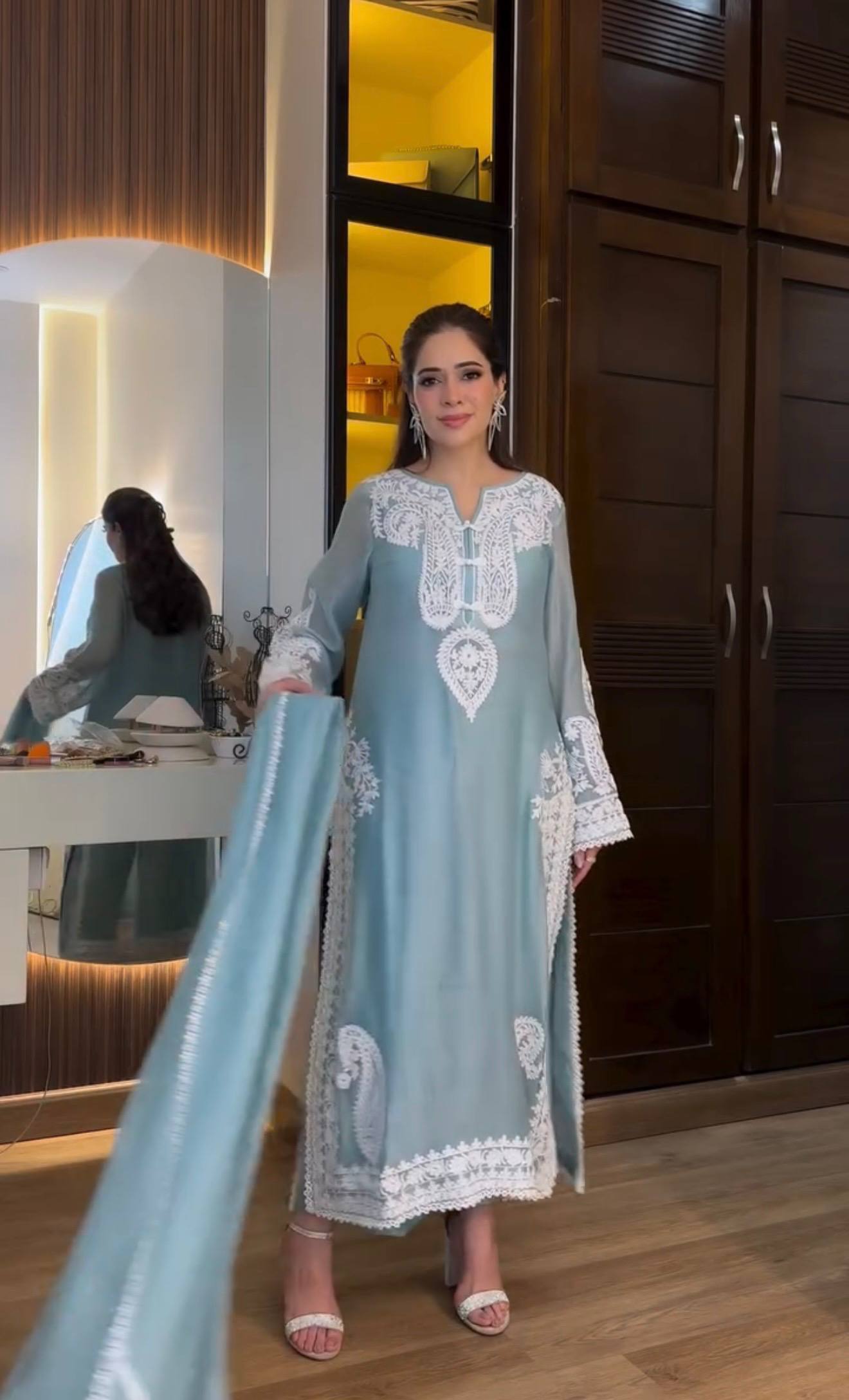 “Premium Soft Blue Embroidered Lawn Suit”