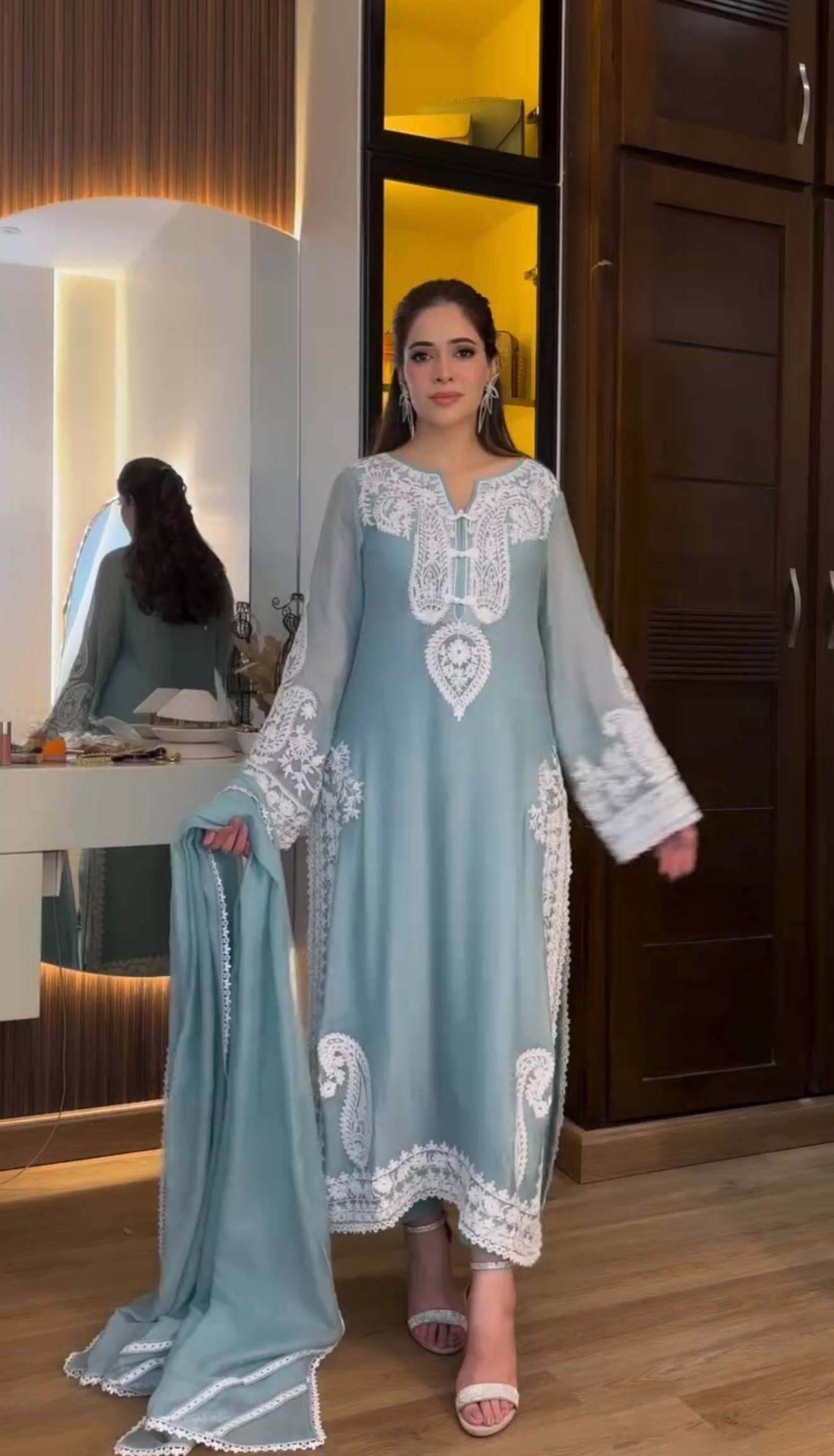 “Premium Soft Blue Embroidered Lawn Suit”