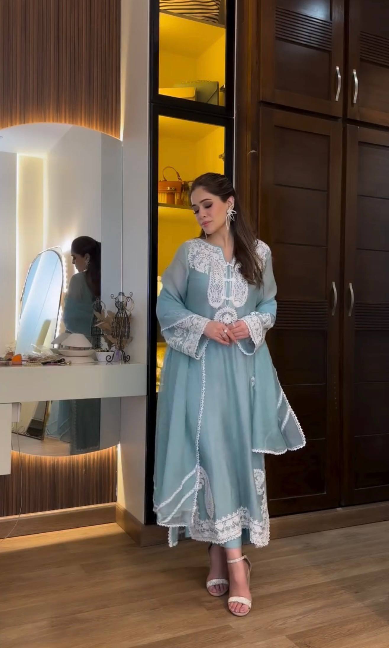 “Premium Soft Blue Embroidered Lawn Suit”