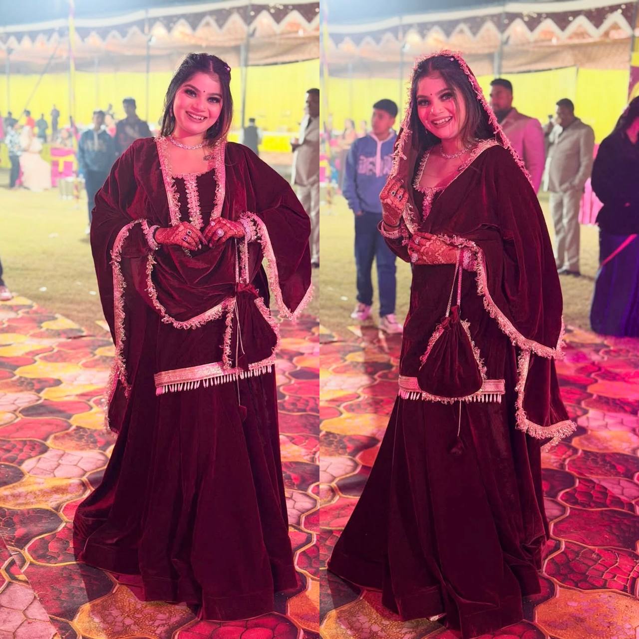 "Velvet Elegance Maroon Party Gown"