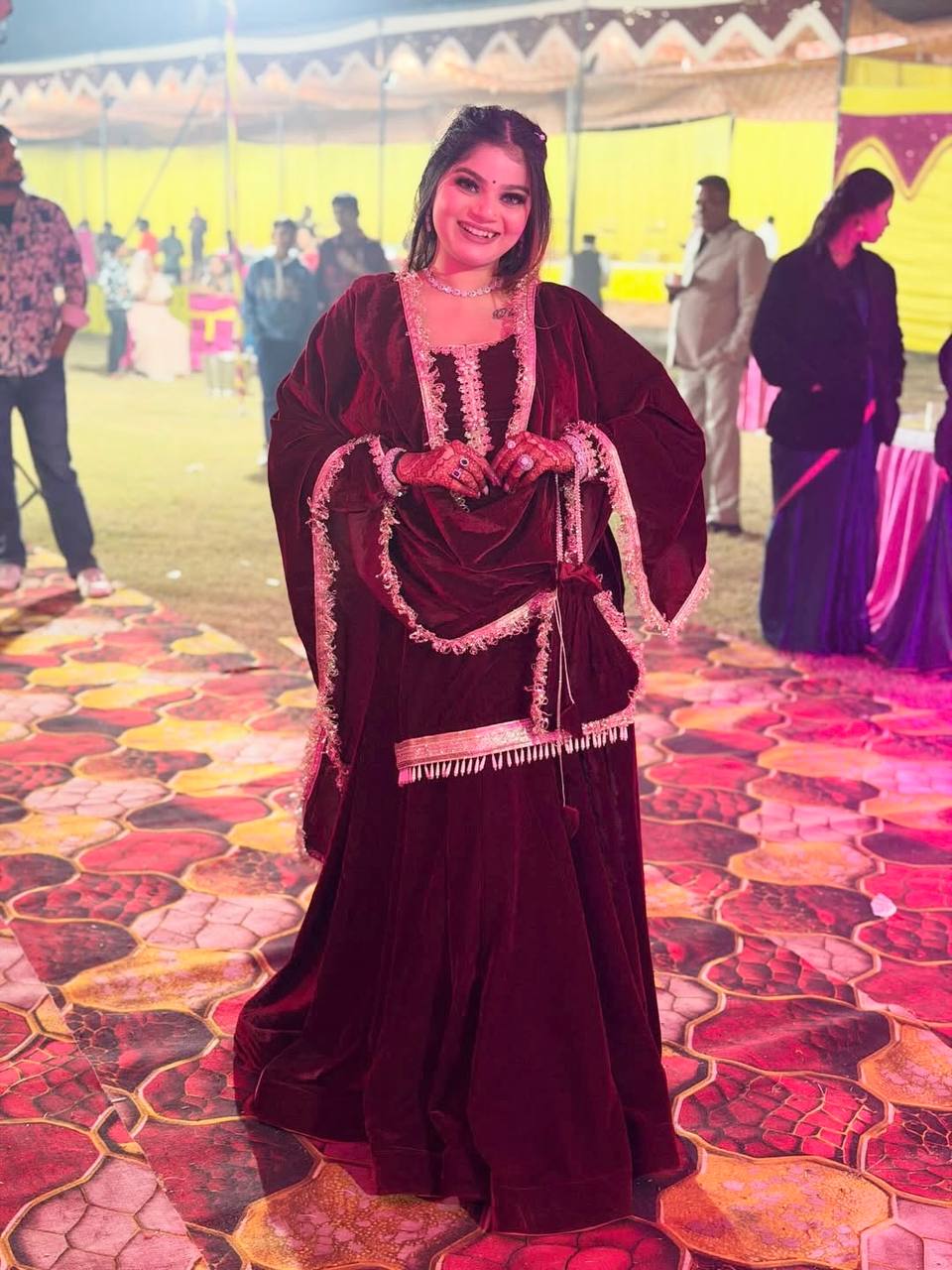 "Velvet Elegance Maroon Party Gown"