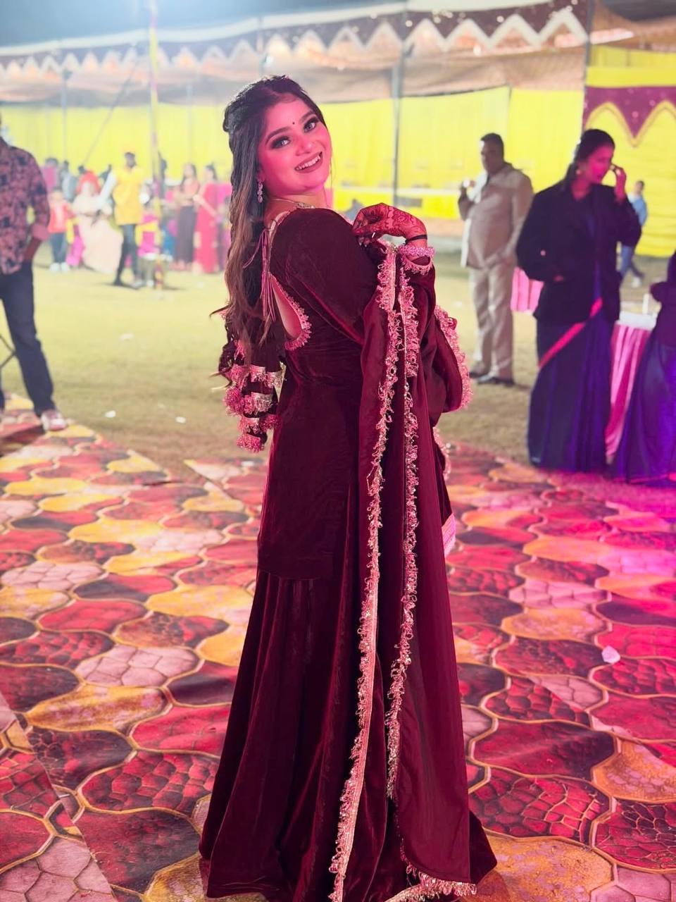 "Velvet Elegance Maroon Party Gown"