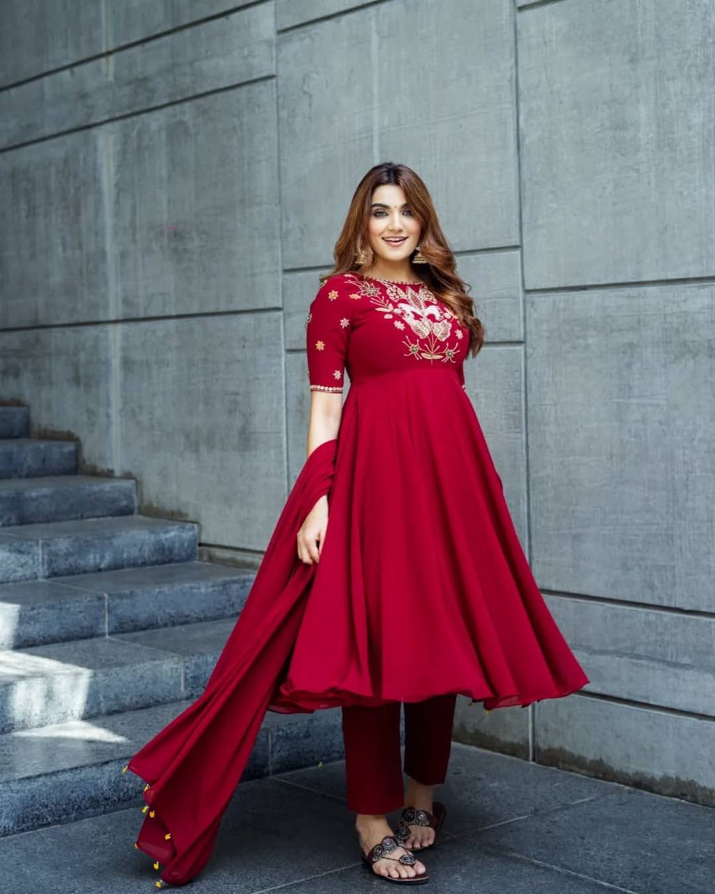 Exquisite Red Embroidered Anarkali Suit for Elegance