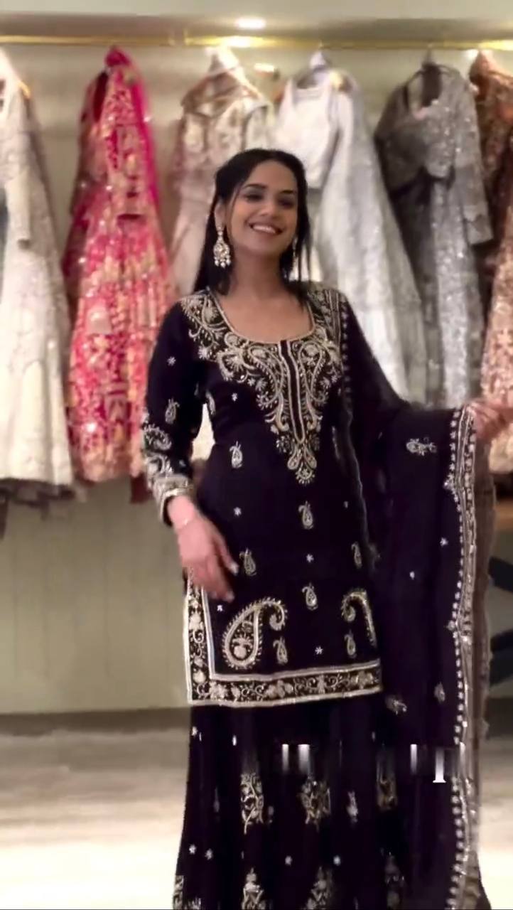 "Majestic Purple Embellished Festive Sharara Suit"
