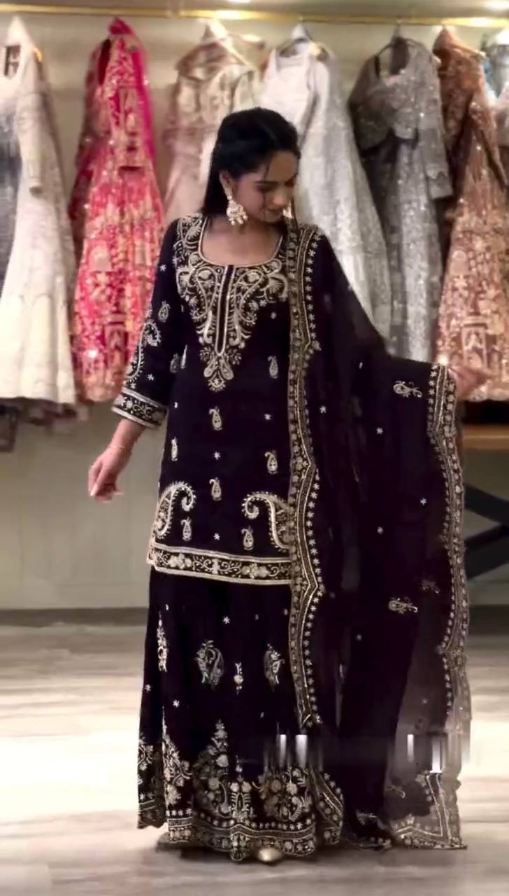 "Majestic Purple Embellished Festive Sharara Suit"