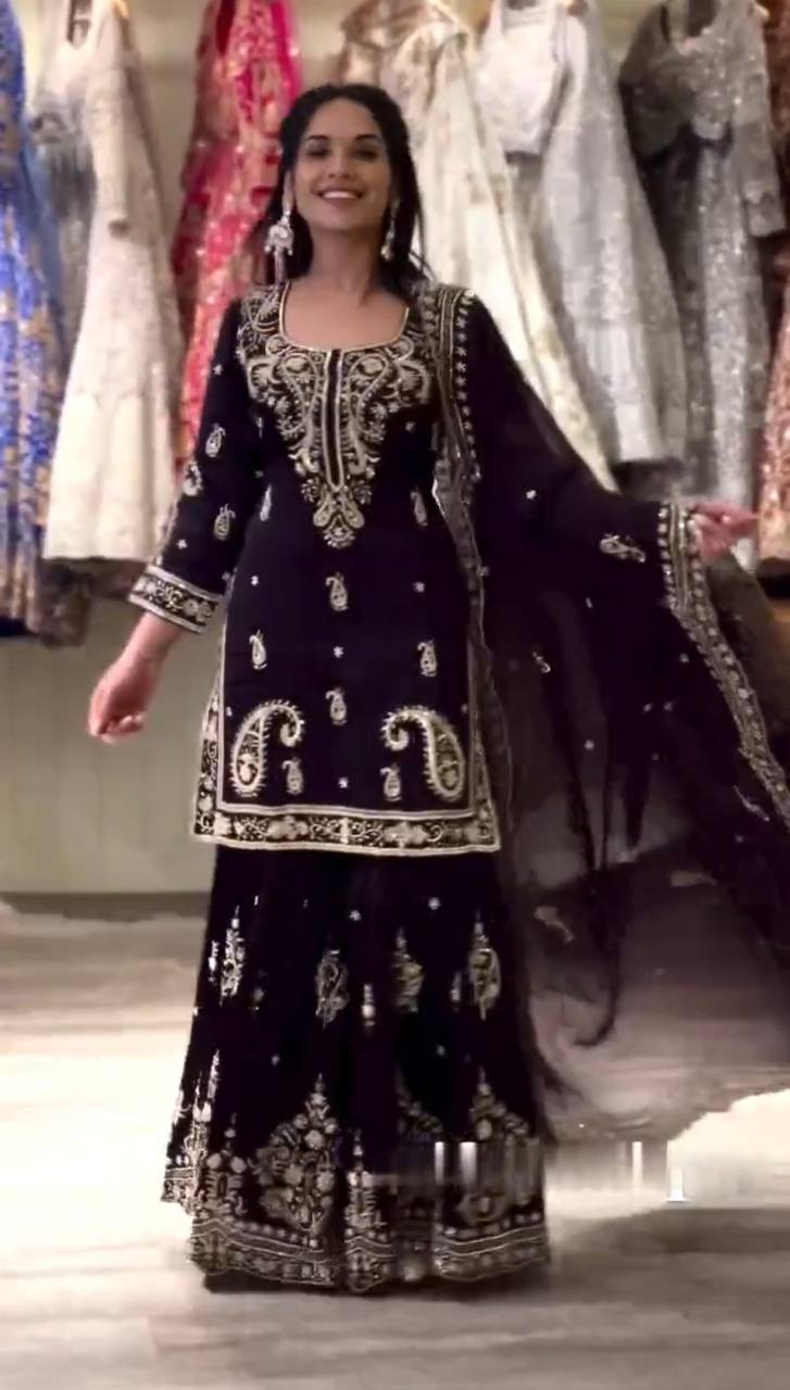 "Majestic Purple Embellished Festive Sharara Suit"