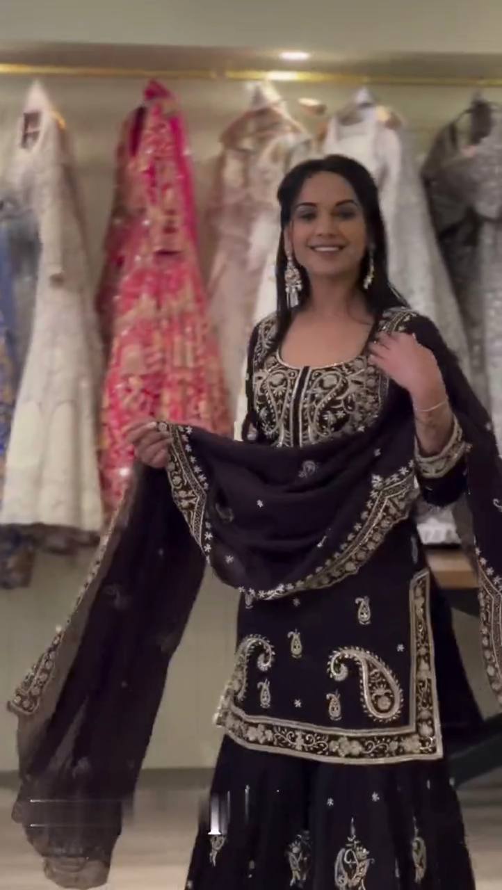 "Majestic Purple Embellished Festive Sharara Suit"