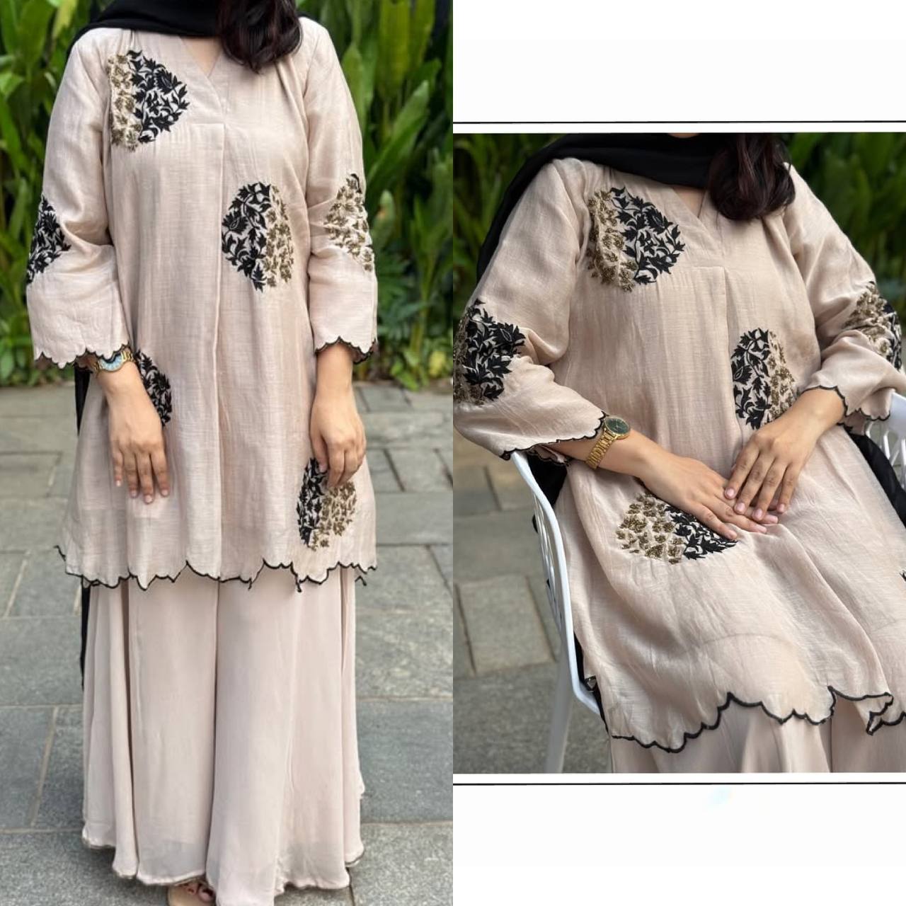 Elegance Redefined: Embroidered Dress with Chic Footwear