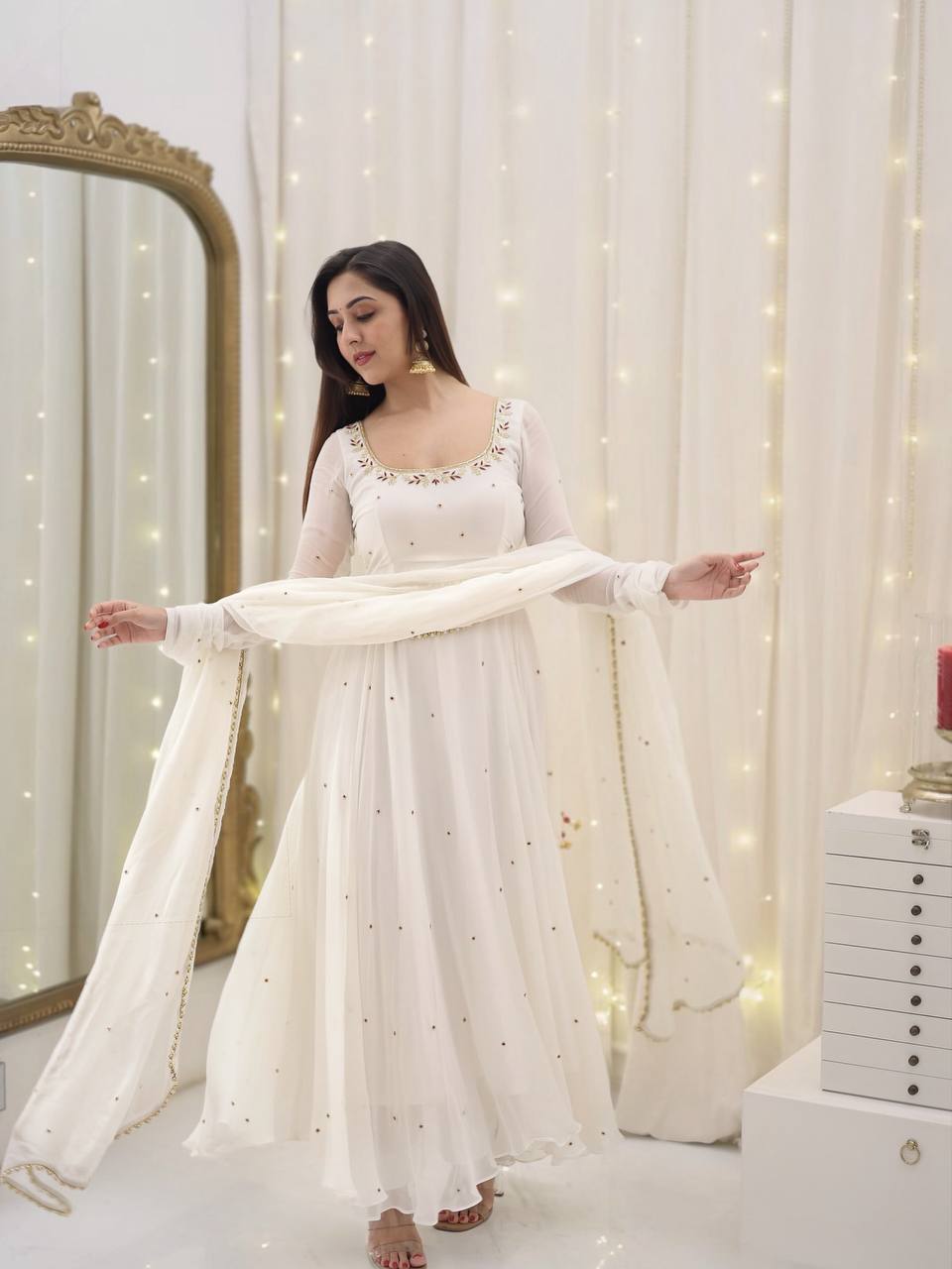The Enchantment of a White Anarkali Dress Label Mayra The Enchantment of a White Anarkali Dress Label Mayra