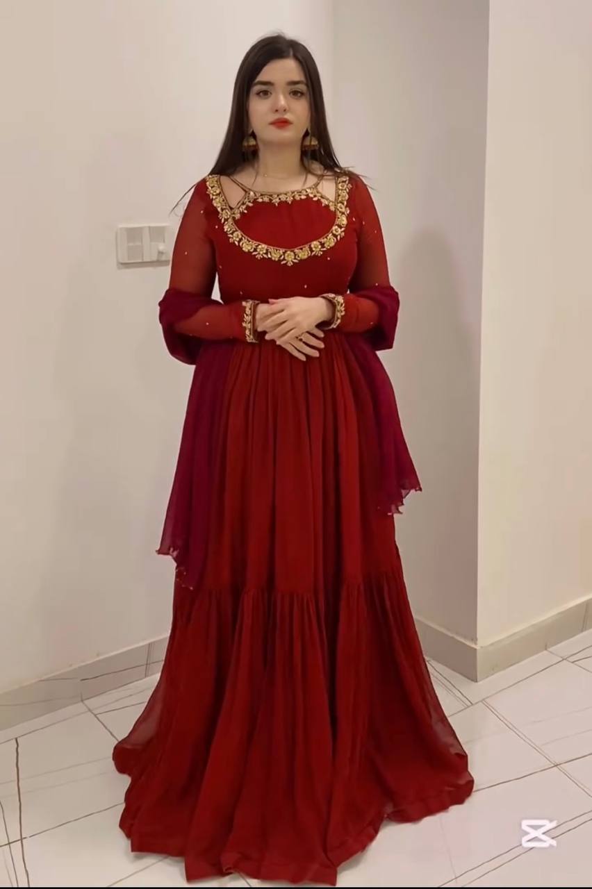 Radiant Red Georgette Anarkali Suit Collection