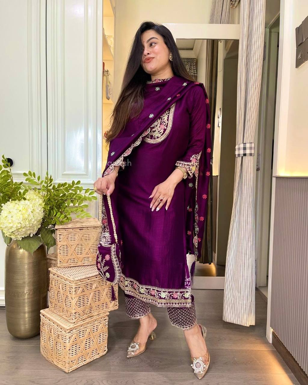 Elegance in Harmony: Blue and Purple Fashion Duo Unveiled
