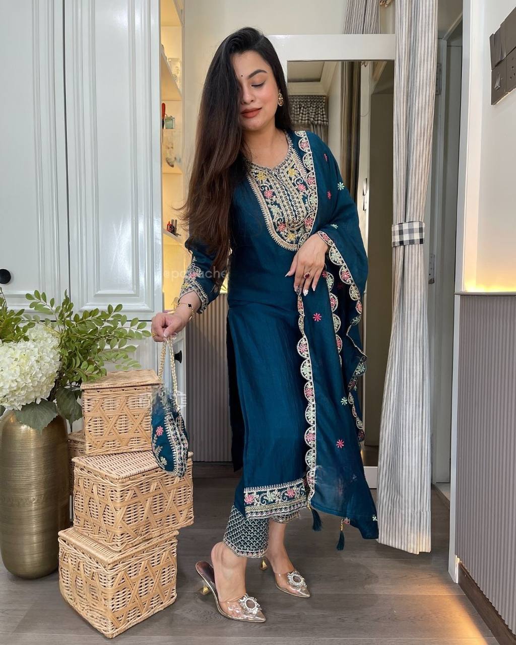 Elegance in Harmony: Blue and Purple Fashion Duo Unveiled